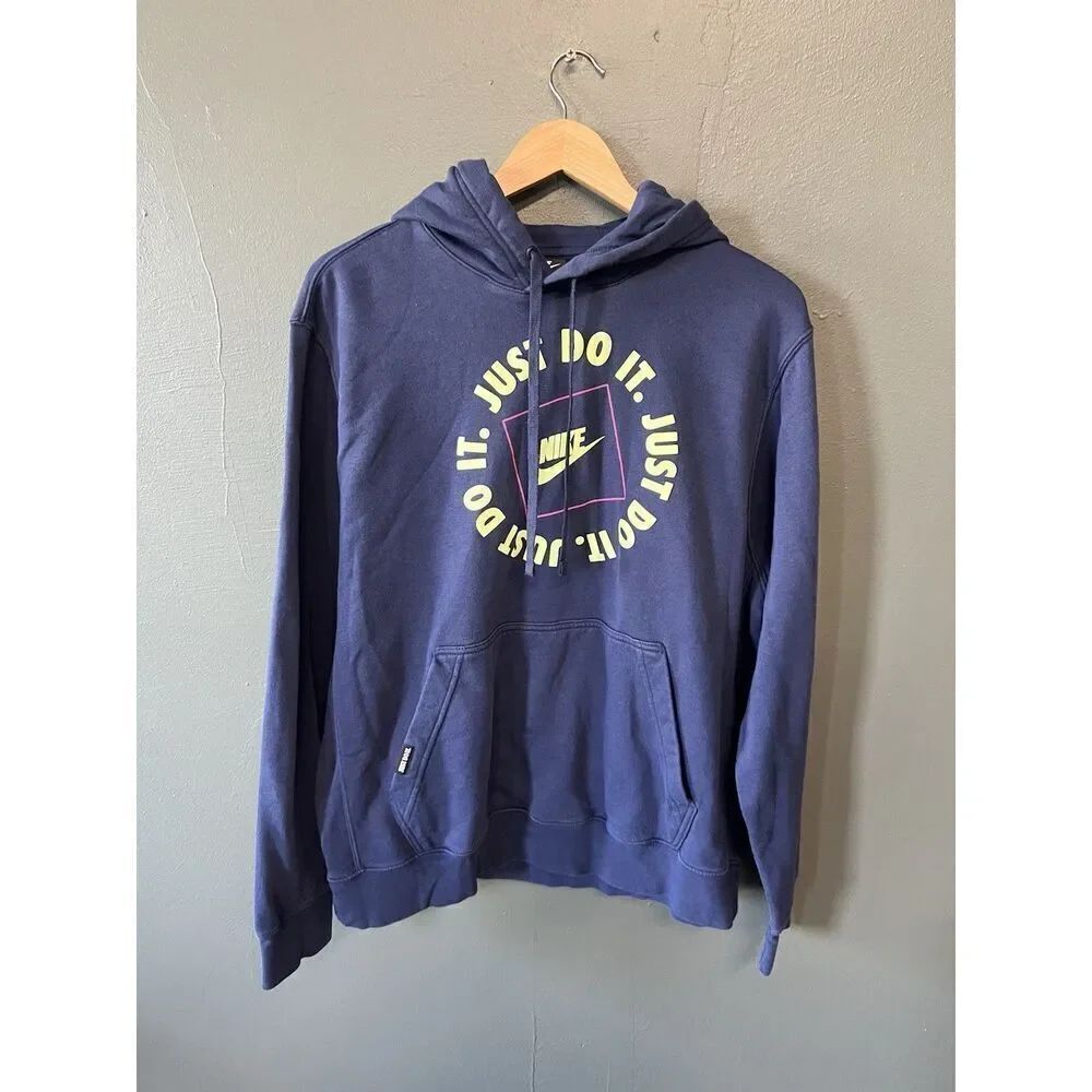Nike Sportswear Mens Blue Pullover Hooded Graphic Sweatshirt Size Large